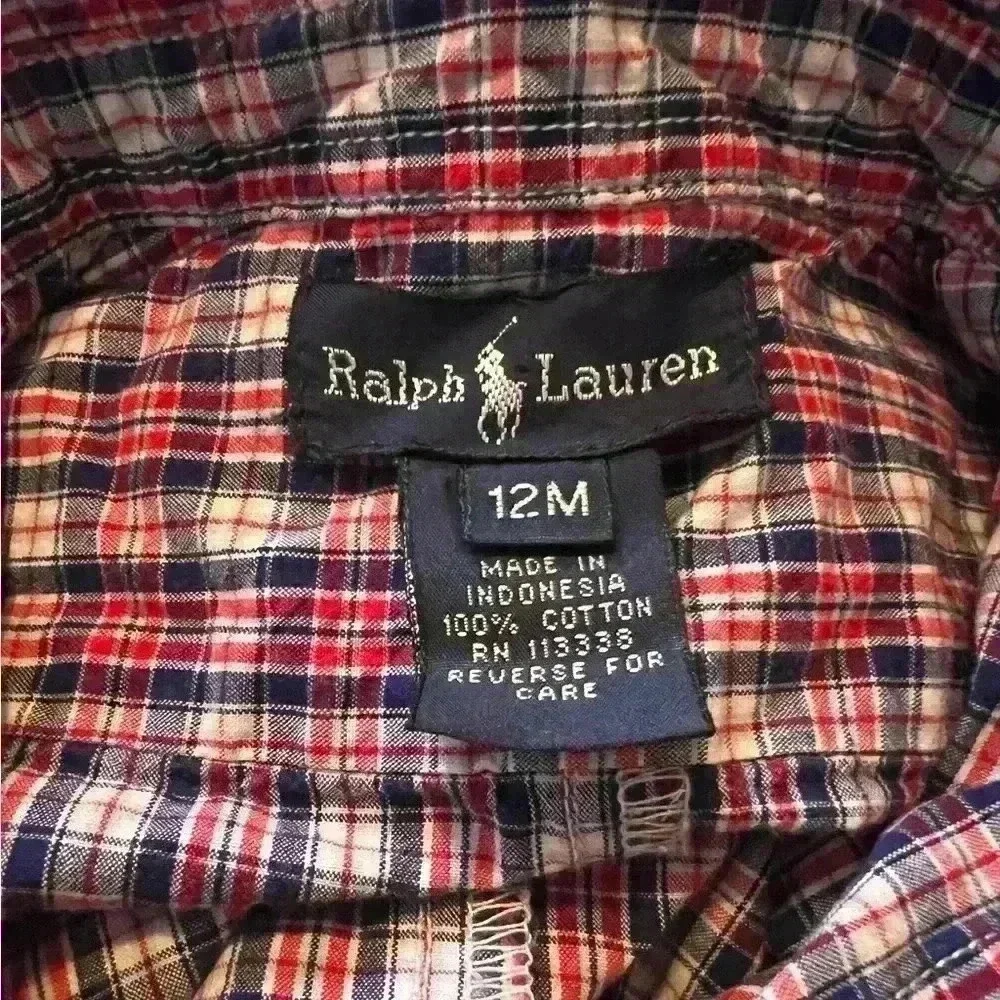 Ralph Lauren Baby Boys Plaid Cotton Coverall, Size 12M